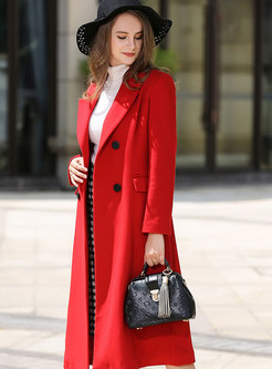 Winter Red Slim Knee-length Double-breasted Coat