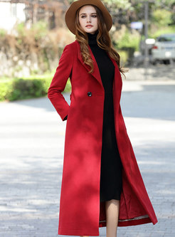 Solid Belted Wool Blend Long Peacoat