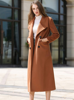 Camel Double-breasted Slit Wool Peacoat