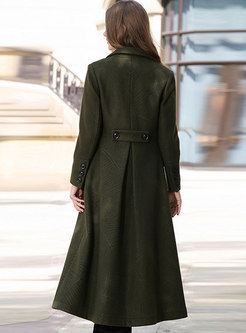Green Notched Hairy Cashmere Knee-length Peacoat