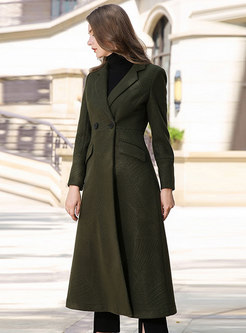 Green Notched Hairy Cashmere Knee-length Peacoat