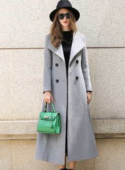Double-breasted Slim Long Peacoat With Pockets
