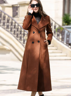 Camel Double-breasted Pocket Slim Long Peacoat