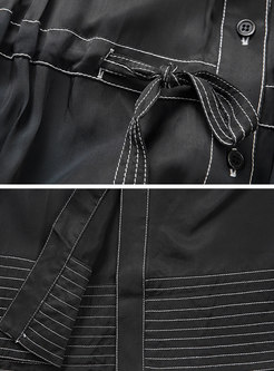 Trendy Black Lantern Sleeve Single-breasted Coat With Drawstring