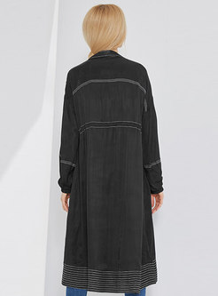 Trendy Black Lantern Sleeve Single-breasted Coat With Drawstring