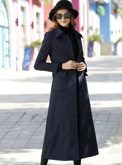 Pure Color Lapel Single-breasted Belted Slim Trench Coat