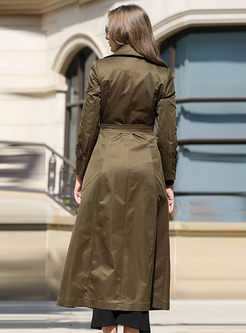 Pure Color Turn Down Collar Gathered Waist Belted Slim Coat