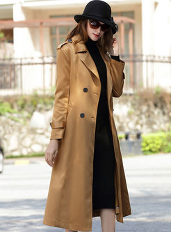 Pure Color Belted Turn Down Collar Slim Trench Coat