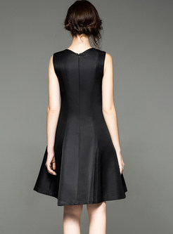 Black O-neck Sleeveless High Waist A Line Dress