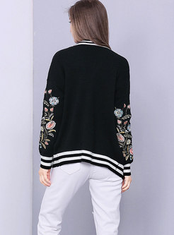 Autumn Mohair Embroidered Flower Single-breasted Cardigan 
