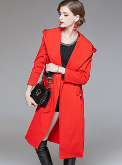Fashion Autumn Red Hooded Loose All-match Trench Coat
