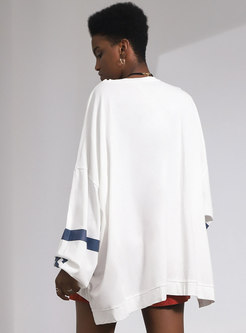Trendy Print Puff Sleeve Asymmetric Loose Sweatshirt