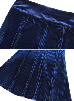 Sapphire Blue Velvet Irregular Top & Wrap Sheath Mermaid Skirt