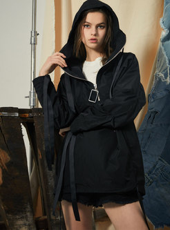 Pure Color Hooded Pocket Asymmetric Pullover Coat