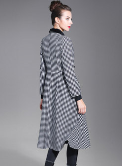 Fashion Color-block Houndstooth Double-breasted Trench Coat 