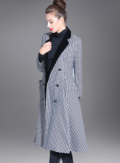 Fashion Color-block Houndstooth Double-breasted Trench Coat 