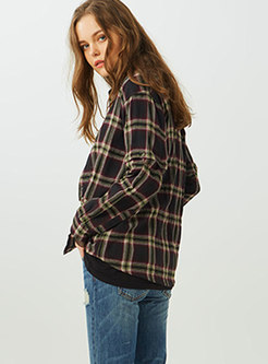 Casual Grid Splicing Hollow Out Single-breasted Blouse