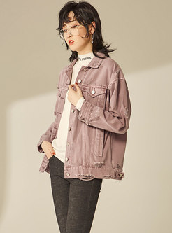 Trendy Letter Print Frayed Single-breasted Jacket