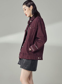  Letter Print Frayed Lapel Single-breasted Jacket