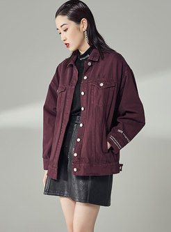  Letter Print Frayed Lapel Single-breasted Jacket