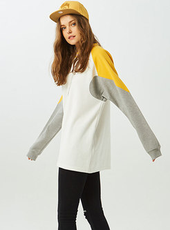 Color-blocked Stand Collar Letter Embroidered Loose Sweatshirt