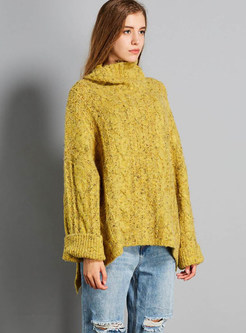 Trendy Loose Turtle Neck Asymmetric Slit Sweater