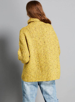 Yellow Turtle Neck Loose Pullover Sweater