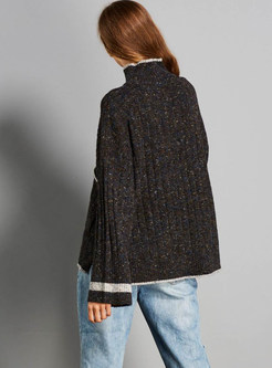 Turtleneck Color-blocked Hem Loose Sweater