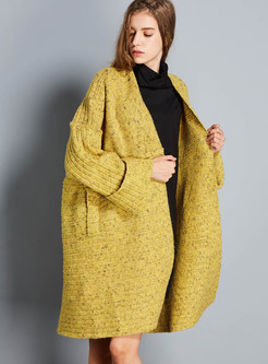 Plus Size Solid Color Knitted Zip-up Coat