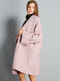 Pure Color Plus Size Pocket Zip-up Knitted Coat
