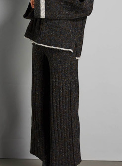 Casual Solid Color Striped Knitted Wide Leg Pants