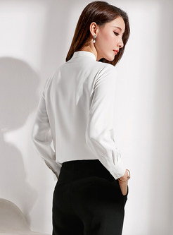 Elegant Pure Color Splicing Stand Collar Blouse