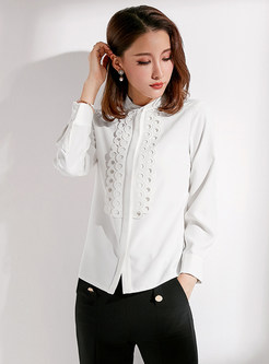 Elegant Pure Color Splicing Stand Collar Blouse