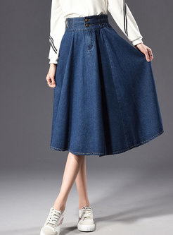 Fashion Cotton Blue Big Hem Denim Plus Size Skirt