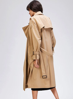 Pure Color Double-breasted Belted Long Trench Coat