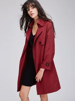 Trendy Solid Color Belted A Line Trench Coat