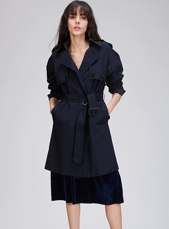 Pure Color Belted Slim Trench Coat