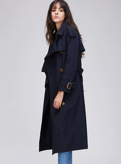Pure Color Double-breasted Belted A Line Trench Coat