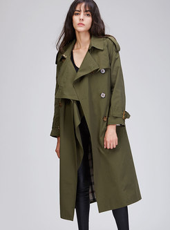 Trendy Solid Color Double-breasted Belted Slim Trench Coat