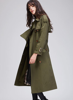 Trendy Solid Color Double-breasted Belted Slim Trench Coat