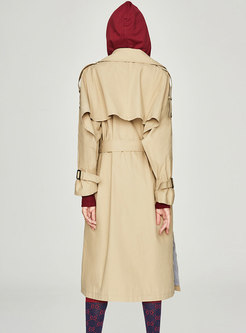 Solid Color Turn Down Collar Belted Double-breasted Trench Coat