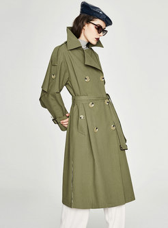 Turn Down Collar Belted Double-breasted Long Trench Coat
