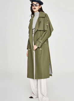 Turn Down Collar Belted Double-breasted Long Trench Coat