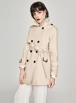 Chic Pure Color Double-breasted Slim Trench Coat