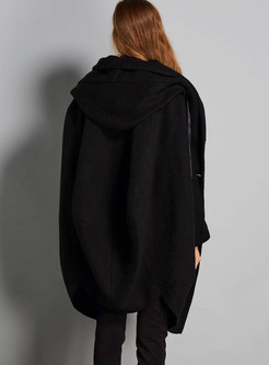 Solid Color Hooded Tied Double-breasted Loose Coat
