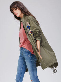  Casual Stand Collar Gathered Waist Patchwork Trench Coat