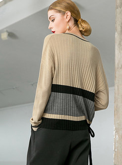 Fashion O-neck Long Sleeve Color-blocked Sweater