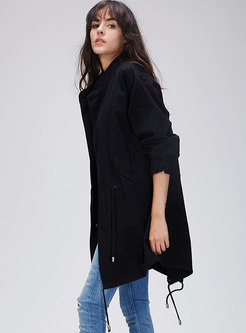 Solid Color Gathered Waist Slit Single-breasted Trench Coat