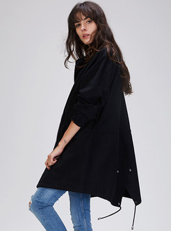 Solid Color Gathered Waist Slit Single-breasted Trench Coat