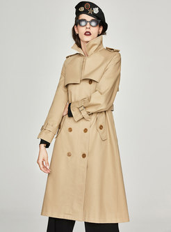 Brief Pure Color Double-breasted Gathered Waist Trench Coat